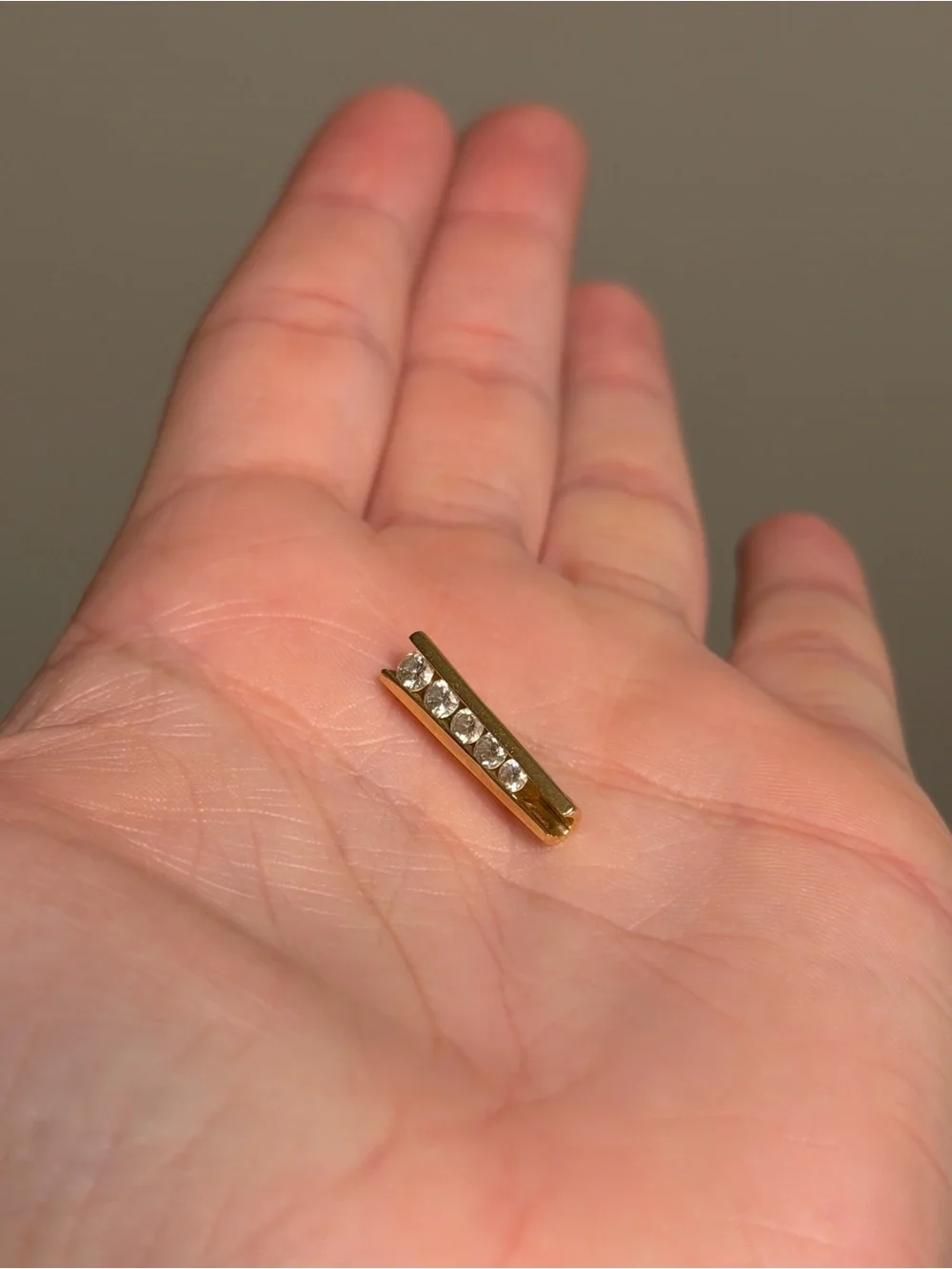 Vintage 14K Yellow Gold 5 Stone Vertical Bar Slide Pendant Fine Jewelry